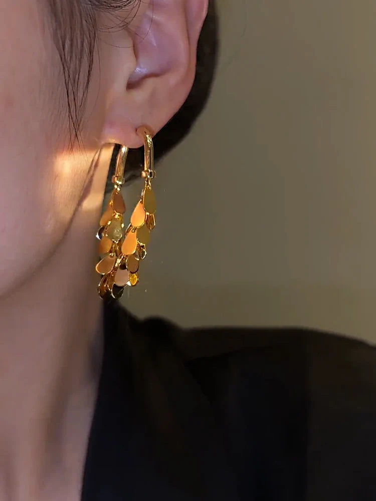 kshmir 2023 Design  Metal Sequin Earrings Female Retro Drop tassel geometric studs - Charlie Dolly