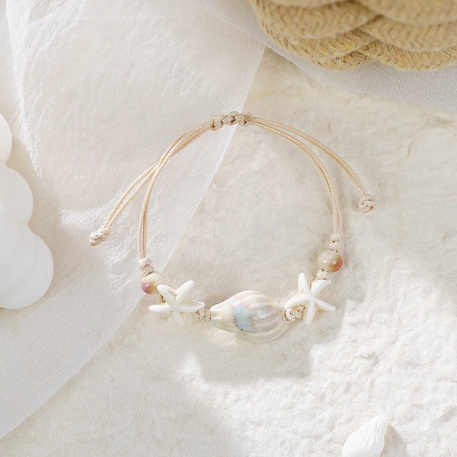 Conch and Starfish Shell Beaded Boho Bracelet