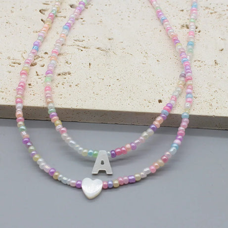 Shell Initial Letter A to Z Handmade Seed Bead Choker