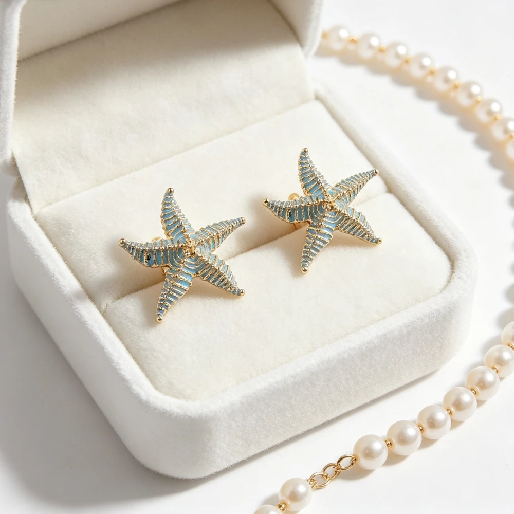2026 New Trend Pink Black Blue White Enamel Drip Oil Starfish Earrings Women Boho Ethnic Retro Statement Big Earrings Jewelry