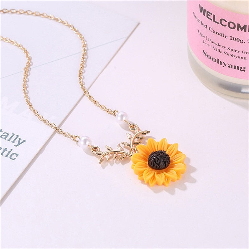 Fashion Creative Sunflower Sun Flower Rose Gold, Gold-Color, Silver-Color Necklace,4 Sets Of Accessories,Trendy Daisy Jewelry - Charlie Dolly