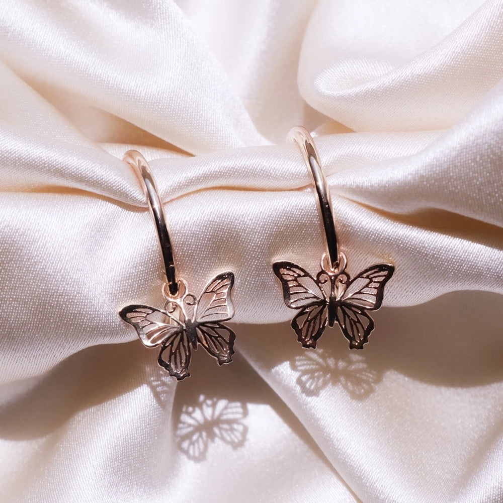 Delicate Rose Gold Color Butterfly Women Drop Earring Cute Bow Hoop Wedding Dancing Party Daily Wear New Trendy Jewelry - Charlie Dolly