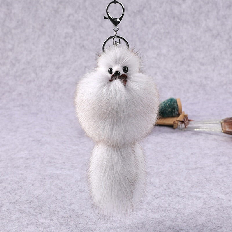 Cute Fluffy Bow-knot Fox Ball Key Chain Rings Pompom Real Fox Fur Charm Keychain Car Bag Key Ring Women Jewelry - Charlie Dolly