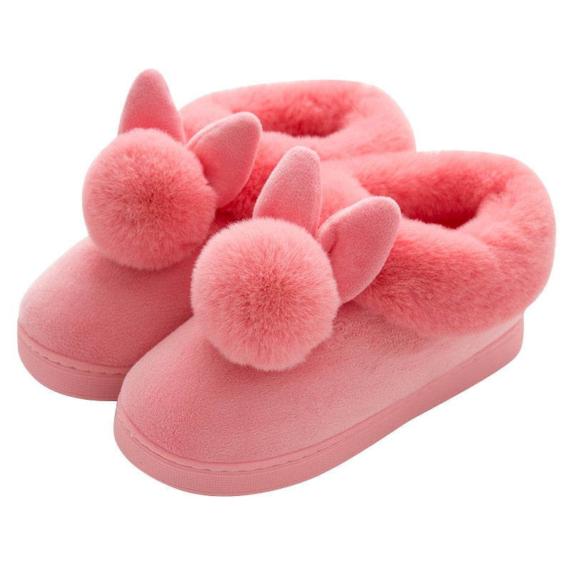 FONGIMIC Women Winter Slippers Warm Cute Cotton Slippers Ladies Autumn Velvet Home Floor Thick Bottom Cartoon House Rabbit Shoes - Charlie Dolly