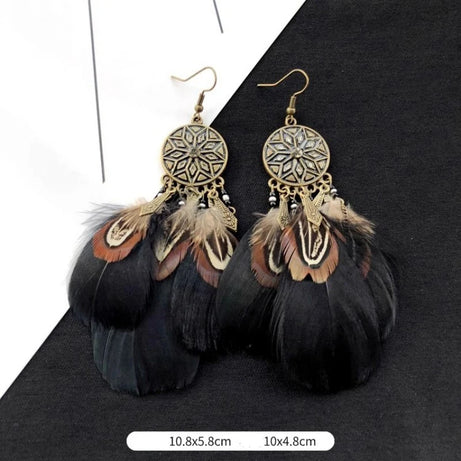 Peacock Feather Statement Drop Earrings Jewelry