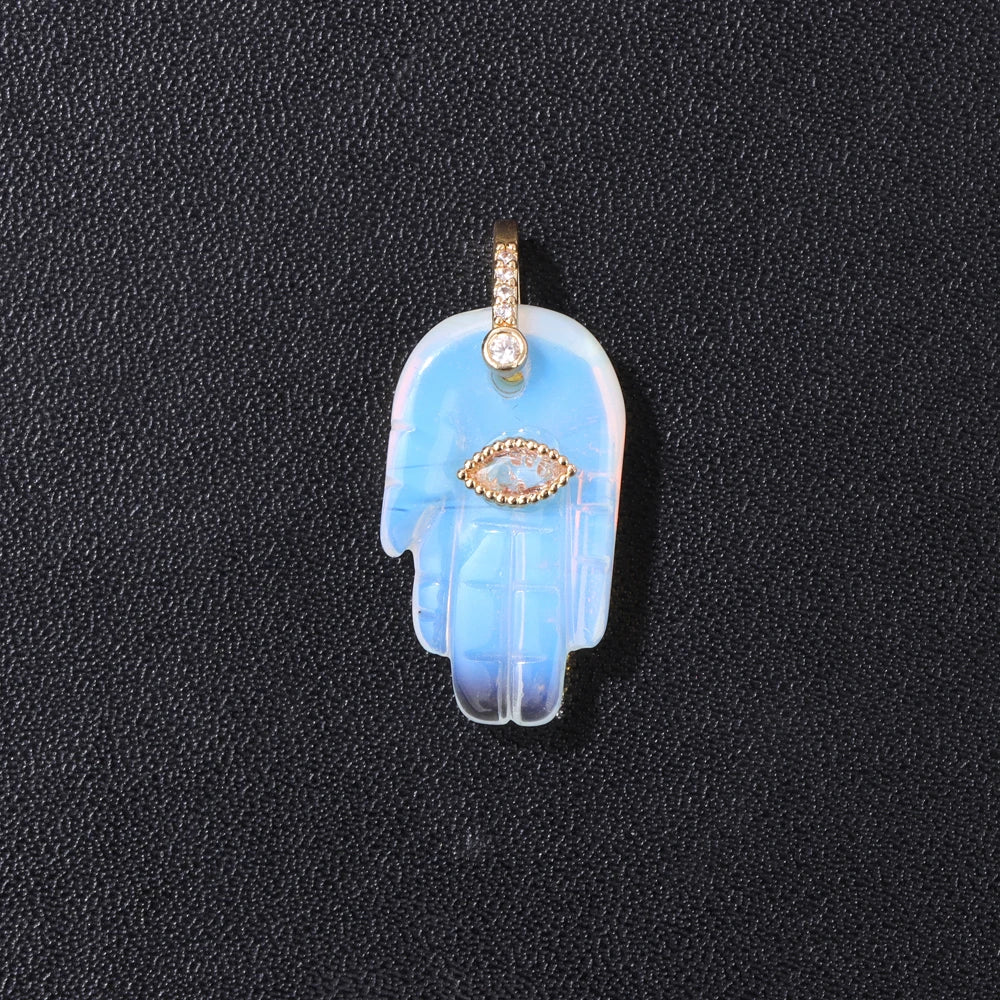 Lucky Natural Stone Fatima Hand Charms 1Pc Blue Lapis Lazuli Evil Eye Hand Pendant For Jewelry Making Earrings DIY Necklace