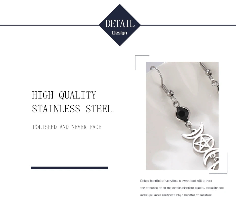 Unift Goth Stainless Steel Earring Triple Rune Moon Phase Pentagram Earrings Woman Men Vintage Jewelry Ear Piercing Witch Knot