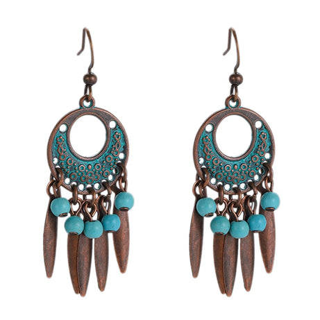 أقراط متدلية مصنوعة من سبائك البرونز العتيق للنساء أقراط Jhumka الهندية ذات سلسلة طويلة بوهو تريبل