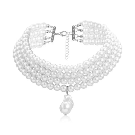 Baroque Pearl Layered Strand Boho Choker Wedding Necklace