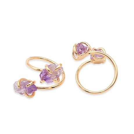 Irregular Amethyst Crystal Open Ring for Women Girls Claw Setting Gold-color Boho Natural Stone Finger Jewelry Resizable - Charlie Dolly