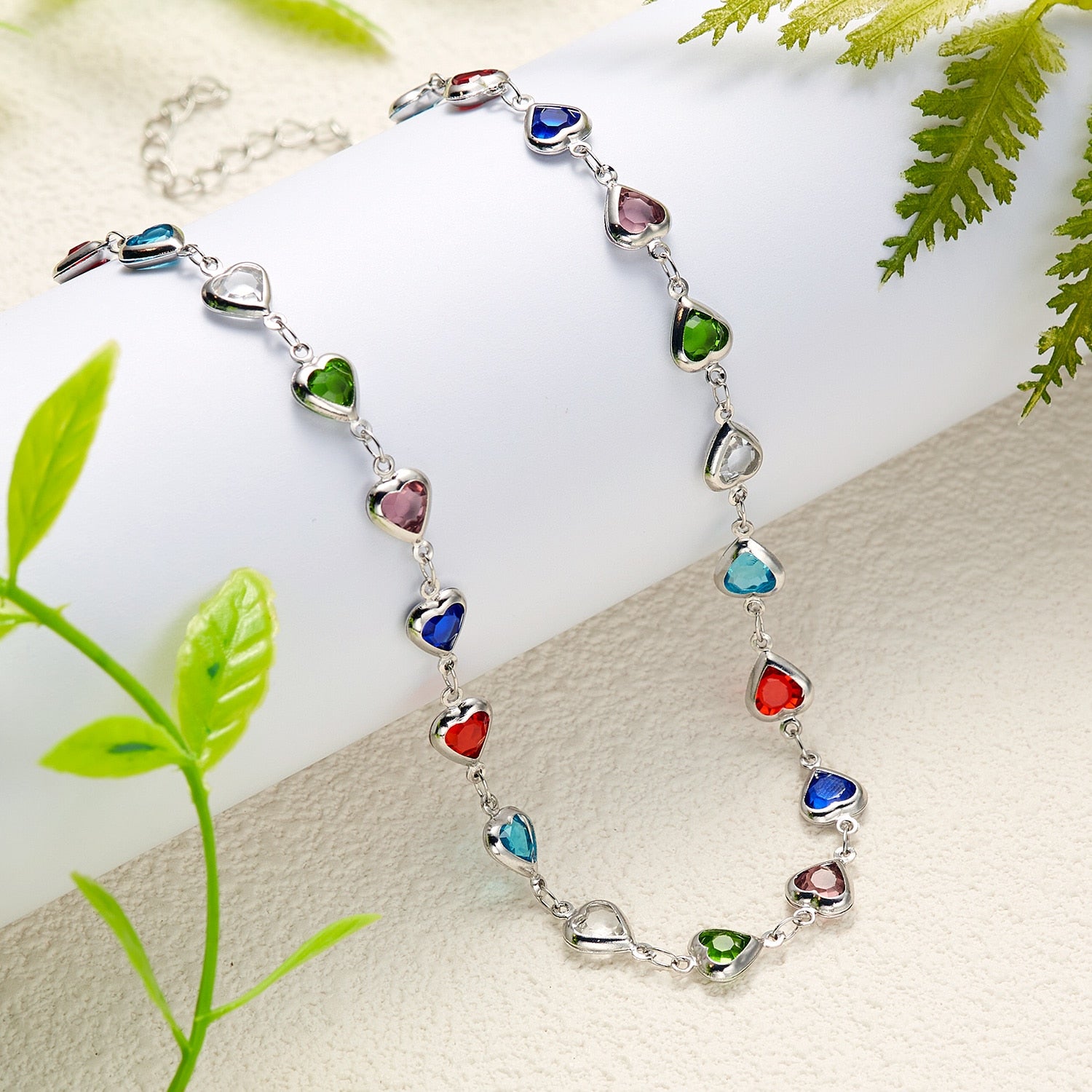 Vintage Rainbow Crystal Heart Choker Necklace for Women Gold Color Chain Boho Jewelry Statement Summer Beach Gift Collar - Charlie Dolly