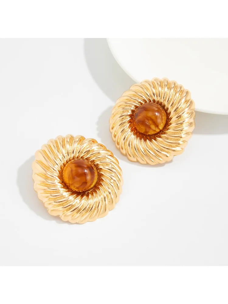 New Trendy Geometric Big Spiral Stud Earrings Women Boho Inlaid Resin Acrylic Beads Earrings Vacation Jewelry Accessories
