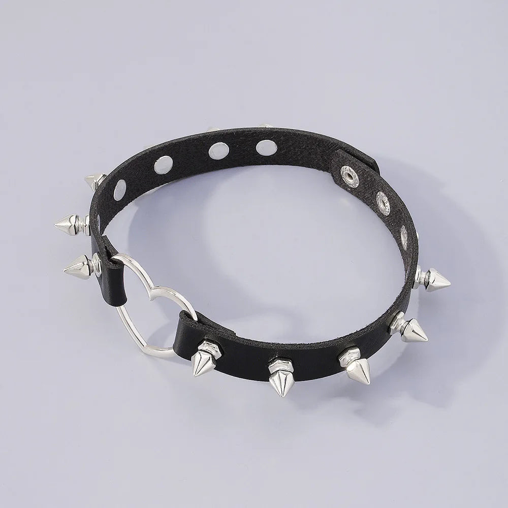 Punk Rock Heart Choker Spike Chocker Goth Steampunk Studded Collar Women Men Emo Fashion Halloween Gothic Jewelry - Charlie Dolly
