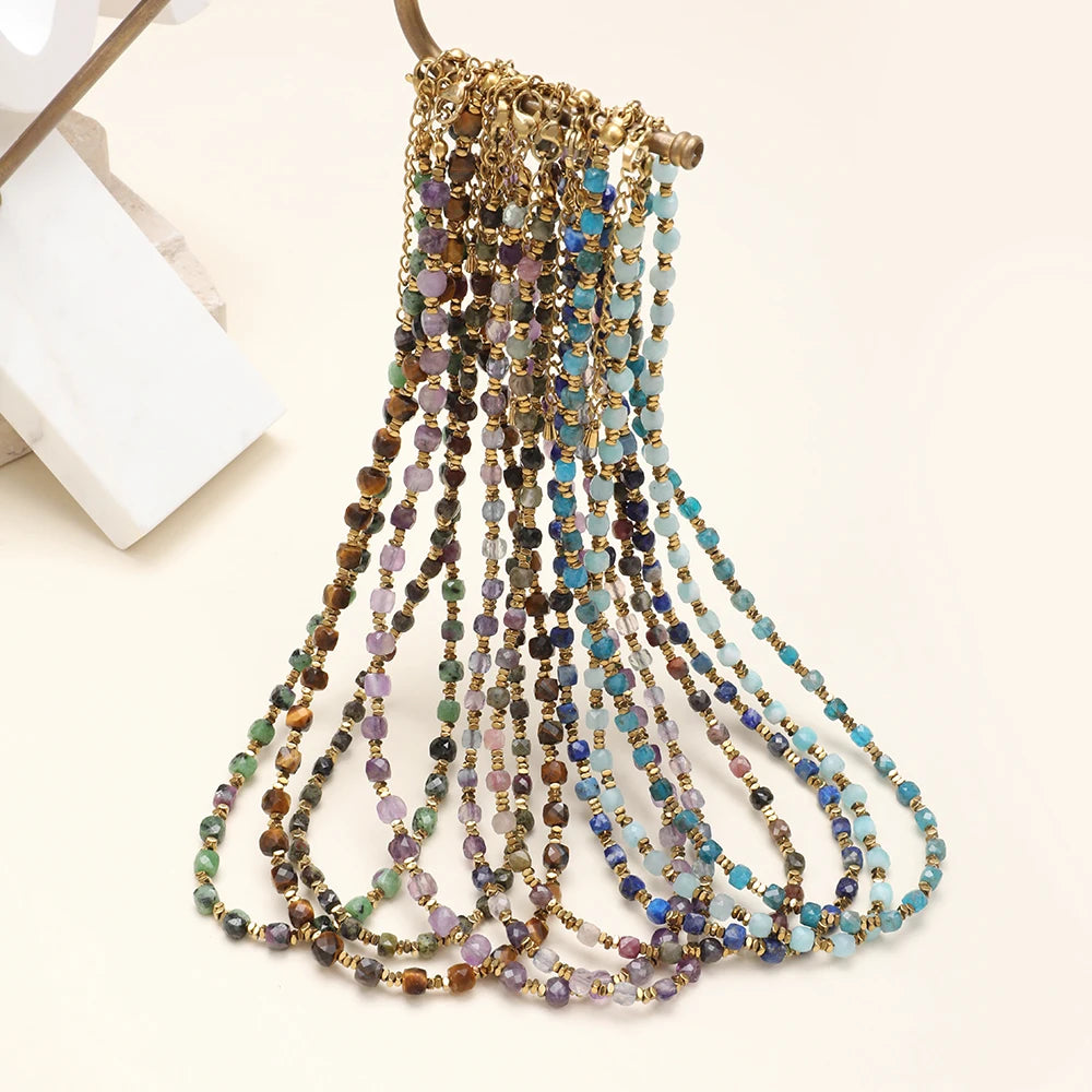 ZMZY 4MM Faceted Amethyst Necklace Natural Stones Beaded Collier Femme Women BOHO Necklace For Women Statement Jewelry