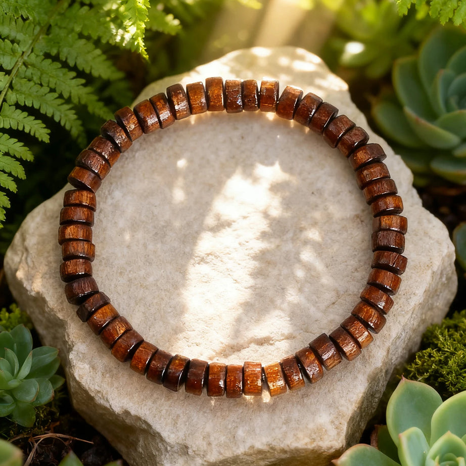 Natural Stone & Wood Bead Boho Protection Bracelet, Handmade Grounding Talisman