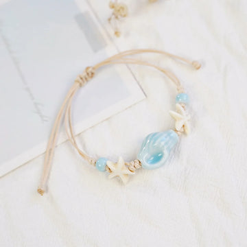 Bohemian Conch Starfish Shells Beaded Bracelets for Women Girls Boho Adjustable Shell Beaded Beach Bangles Jewelry Gift