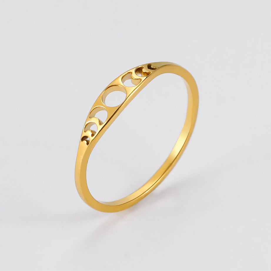 Moon Phase Couple Ring, Minimalist Stainless Steel Band Talisman
