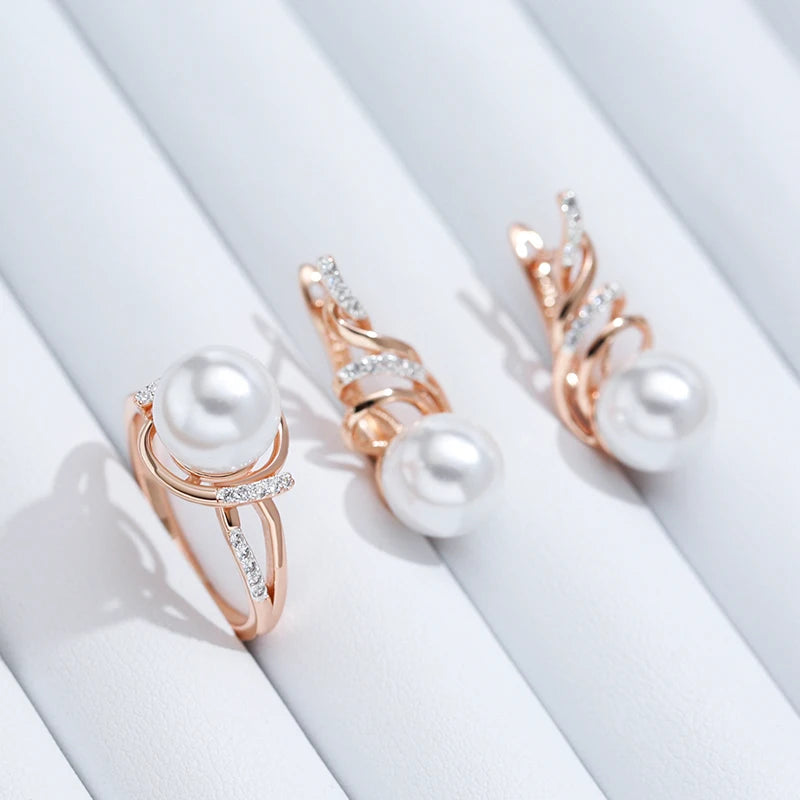 Kinel Fashion Geometry Pearl Drop Earrings for Women 585 Rose Gold Silver Color Mix Natural Zircon Boho Ethnic Wedding Jewelry