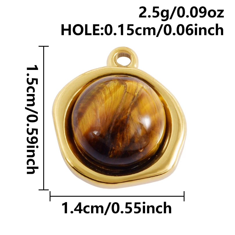 5pcs Real Natural Stone Tiger Eye Charm Sun Eye Oval Boho Pendant Gold Color Stainless Steel Pendants For Jewelry Making Finding