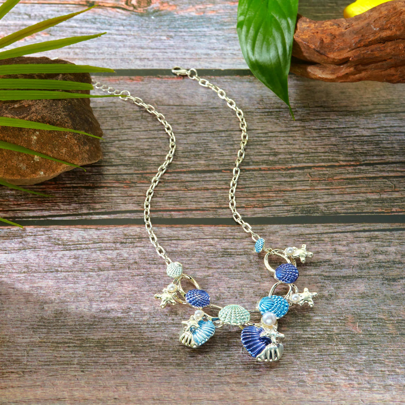 Starfish, Coral and Pearl Zircon Choker, Bracelet or Earring Set