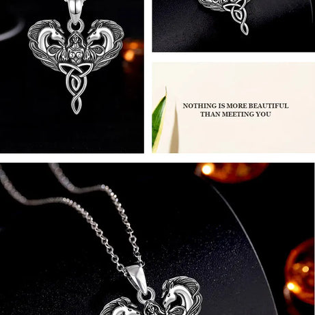 Celtic Horse Trinity Knot Necklace, S925 Sterling Silver