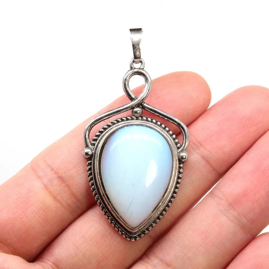 Women's Natural Crystal Stone Water Drop Pendants For DIY Necklace Amethyst Rose Quartz Lapis Lazuli Boho Men Jewelry Making