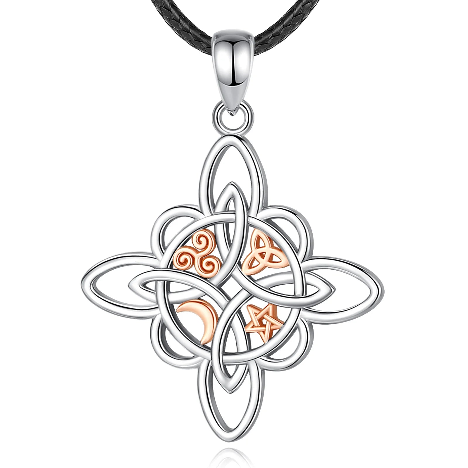 Eudora 925 Sterling Silver Witch Knot Necklace Witchcraft Celtic Knot Star Moon Geometric Pendant Men Women Jewelry Party Gifts