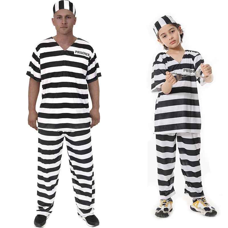 Halloween Adult Kid Prison Uniform Cosplay Wardrobe Set Masquerade Party Performance Stage Costume Prop - Charlie Dolly