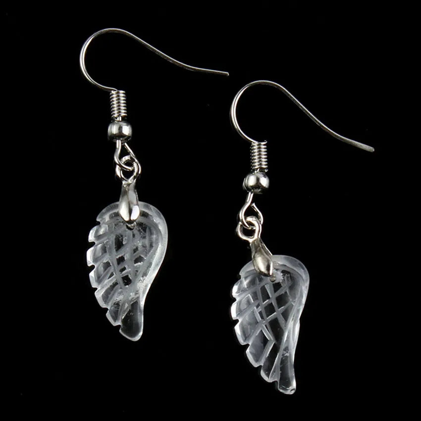 KFT Natural Carved Angel Wings Crystal Quartz Earring Lapis Lazuli Agate Dangle Hook Drop Stone Women Girls Earrings Jewelry