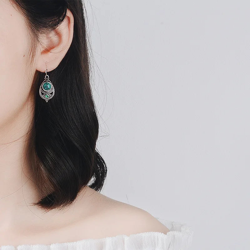 Gorgeous Silver Color Water Drop Earrings Inlaid Natural Stone Dangle Earrings for Women Bridal Engagement Wedding Jewelry Gifts