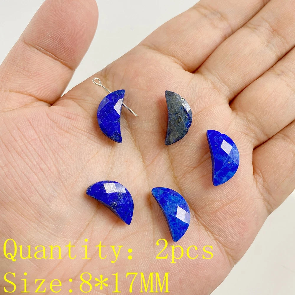 Natural Lapis Lazuli Stone Pendant Charm Waterdrop Square Round Heart Shape Accessory For Making Bracelet Necklace Earring 2pcs