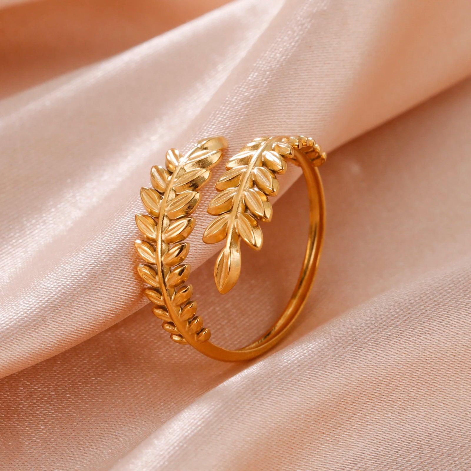 Skyrim New In Wheat Ears Leaf Ring Boho Stainless Steel Gold Color Open Women Rings 2025 Trendy Jewelry Valentine Gift Wholesale