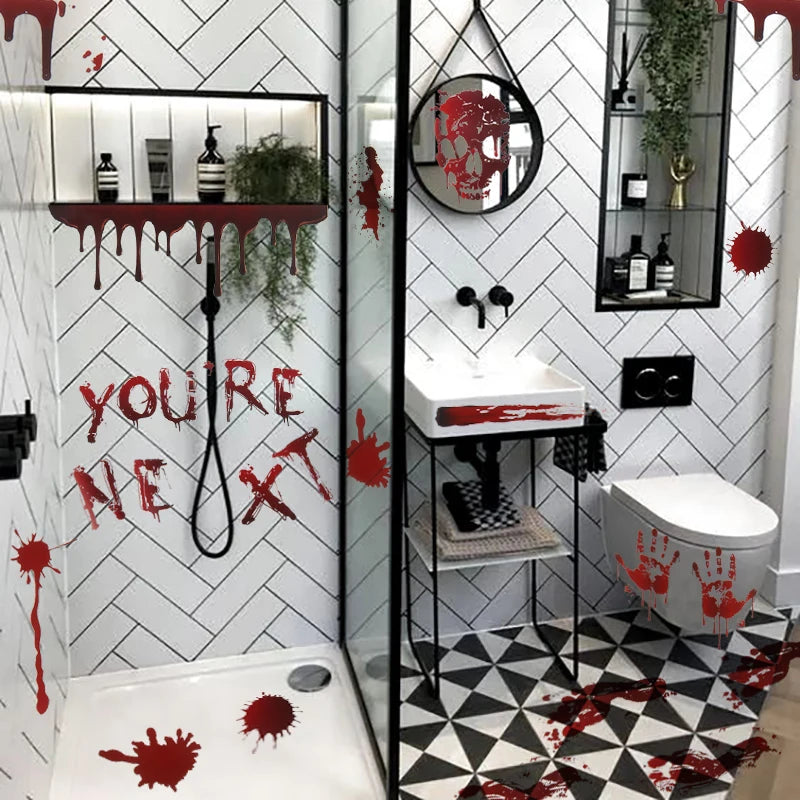 Horror Bloodstain Wall Sticker Handprint Footprint Blood Skull Window Sticker Halloween Decoration 2024 Halloween Scary Sticker - Charlie Dolly