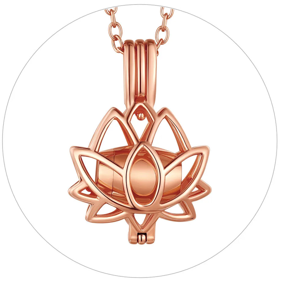 Lotus Flower Cremation Ashes Urn Necklace, Stainless Steel Memorial Keepsake Pendant