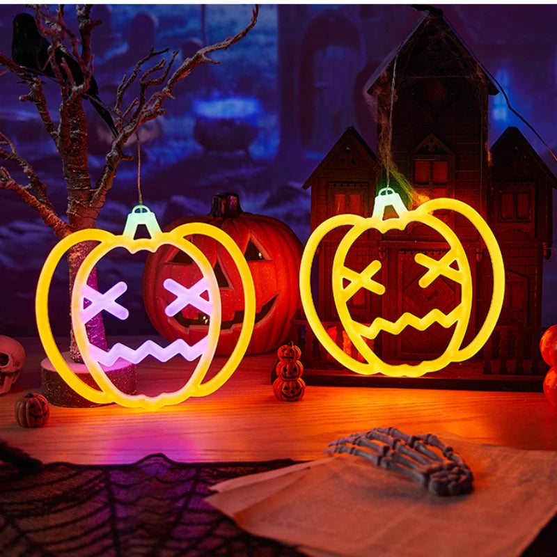 Halloween Window Lights Home Indoor LED Pumpkin Spider Ghost LED Decor Lamp 2024 Halloween Party Hanging Decoration Kids Favors - Charlie Dolly