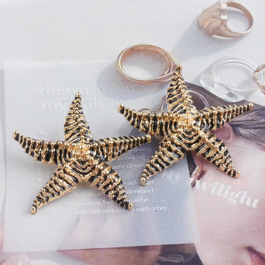 Enamel Starfish Big Statement Earrings Jewelry