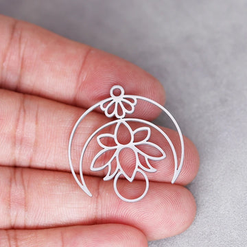 3PCS Art Line Lotus Flower Moon DIY Craft Tassels Earrings Necklace Stainless Steel Pendant Charms for Jewelry Making Accessory