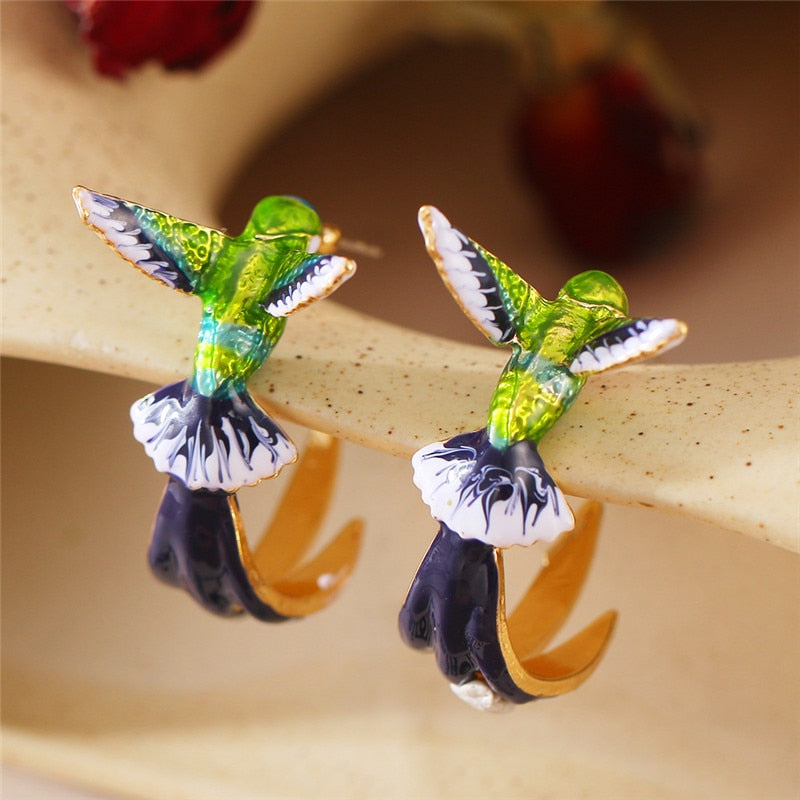 Women's Earrings 3D Hummingbird Earrings Animal Jewelry Cute Girly Ear Accessories Wedding Party Gifts - Charlie Dolly