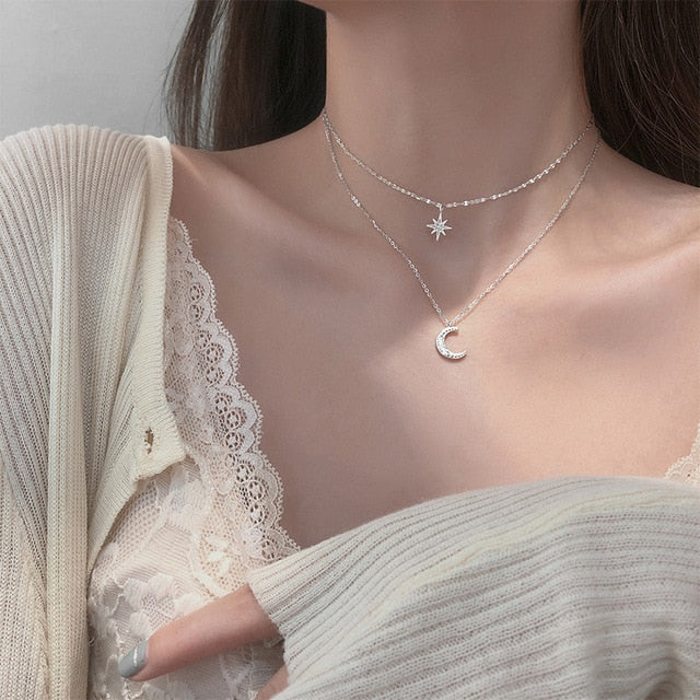 2023 Boho Necklaces &amp; Pendants Vintage Multilayer Choker Necklace Women Fashion Collar Collier Femme Moon Jewelry Accessories - Charlie Dolly