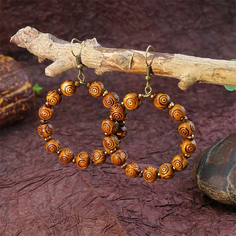Ethnic Vintage Bohemian Drop Danlge Women's Earrings Bead Wooden Tassel Round Geometric Flower Leaf Long Boho Earrings Jewelry