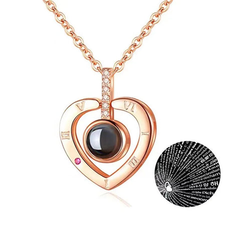 Projection Necklace, I Love You in 100 Languages, Zircon Heart Pendant Gift