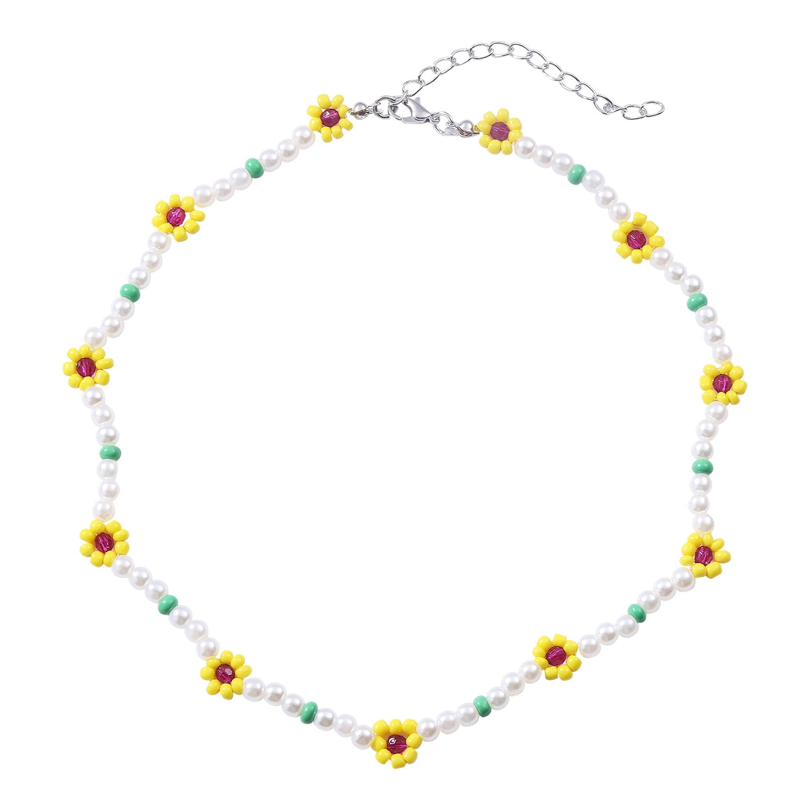 Dvacaman Boho Handmade Sunflower Beaded Necklace For Women Fashion White Imitation Pearl Choker Necklace INS Jewelry Accessories - Charlie Dolly