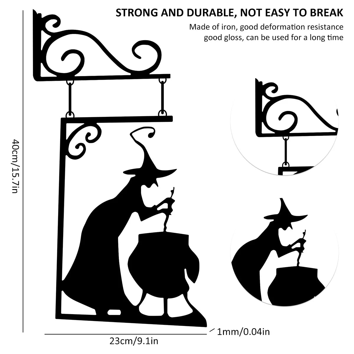 Halloween Metal Sign Witch Shape Iron Witch Boiler Silhouette Wall Mural Spooky Mysterious Witch Hanging Signage Horror - Charlie Dolly