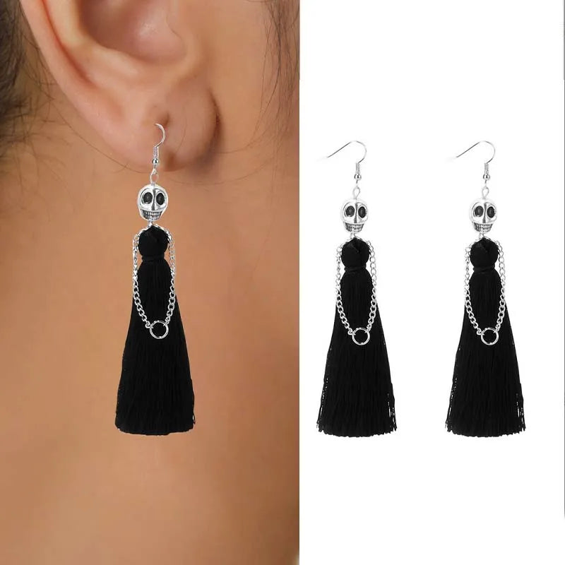 Gothic Halloween Skeleton Earrings for Women Punk Ethnic Skull Rope Tassel Drop Earrings Fashion Party Holiday Jewelry Gifts - Charlie Dolly