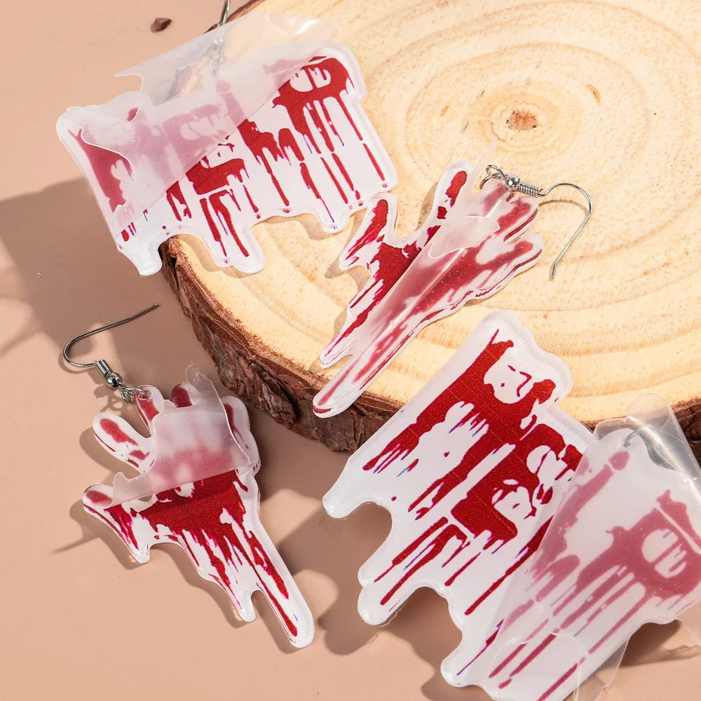 Horror Bleeding Hand Acrylic Halloween Earrings for Women New Gothic Blood Skull HELP Drop Pendant Earring Party Jewelry Gifts - Charlie Dolly