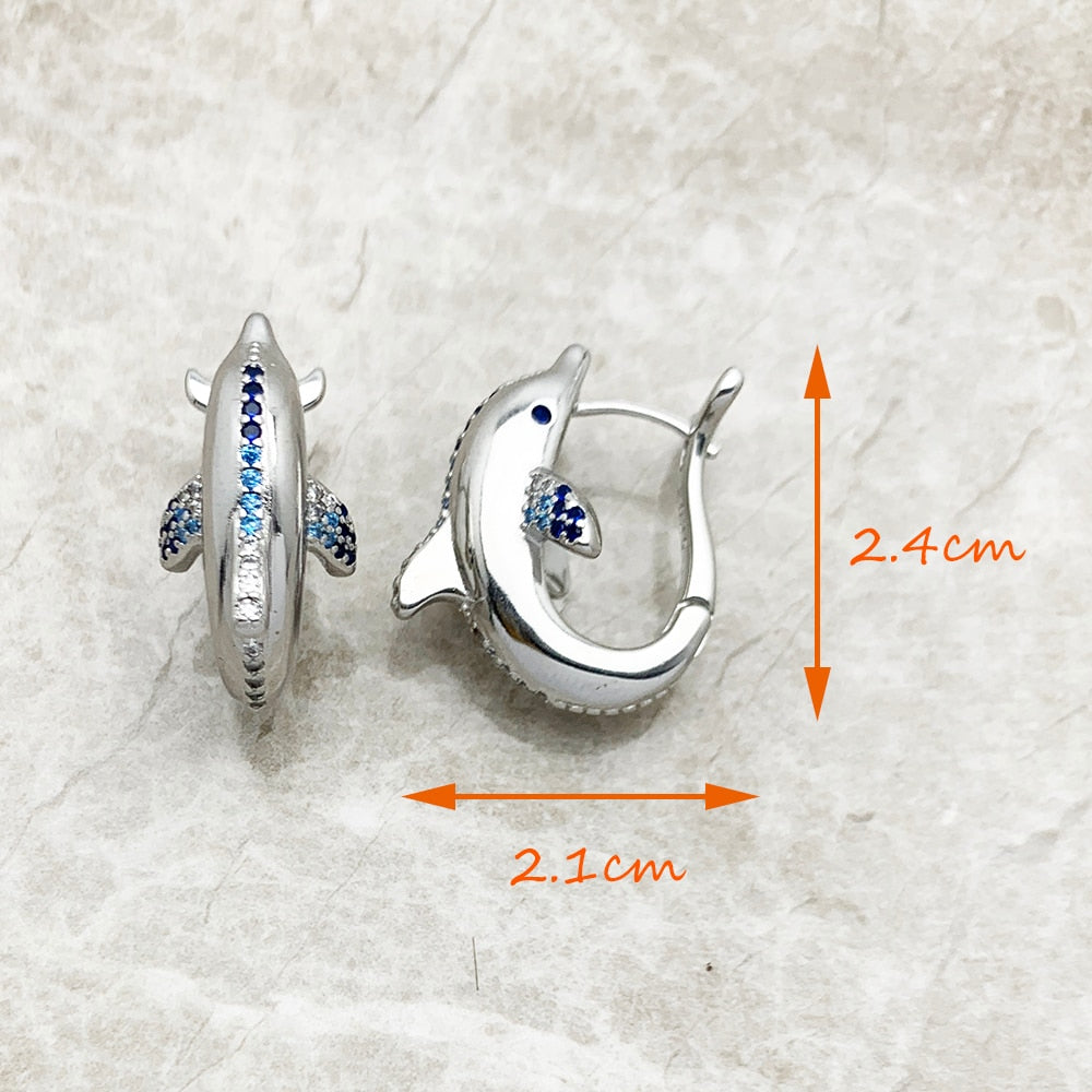 Hoop Earrings Dolphin Cute Fine Jewerly For Women Lucky Gift In 925 Sterling Silver