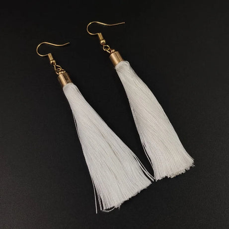 Silk Rose Flower Crystal Long Tassel Earrings Jewelry