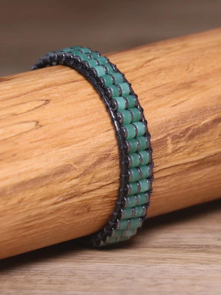 Natural stones Boho Handmade Braided Green Aventurine Beaded Magnetic fastener Bracelet for Men and Women Healing Jewelry