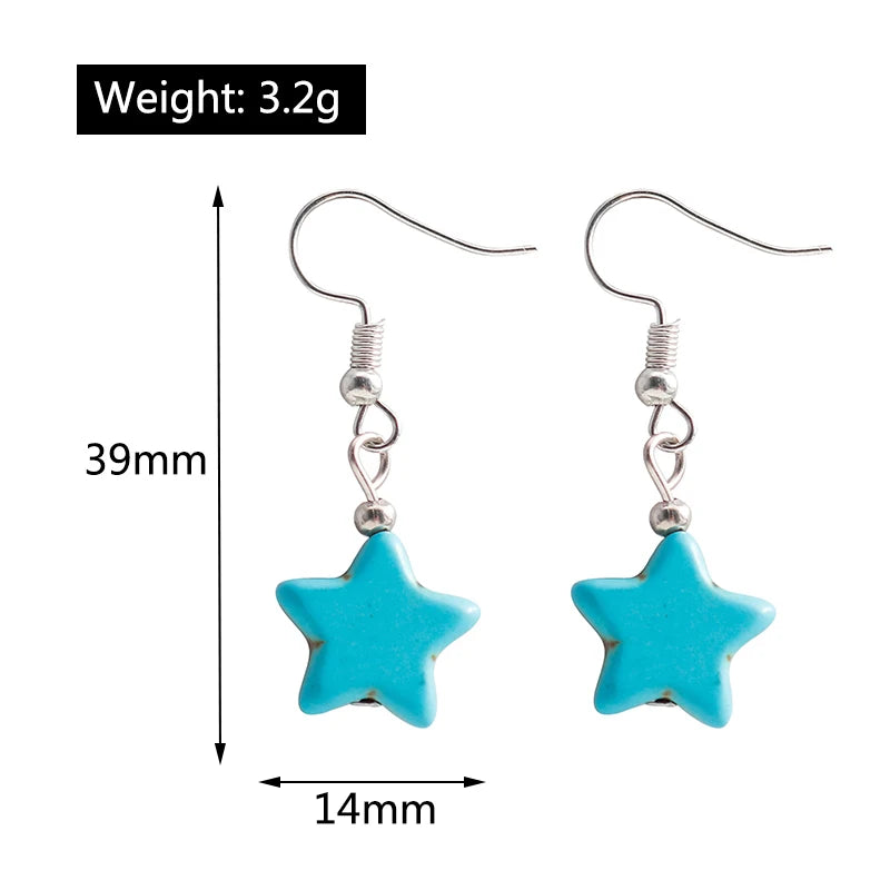 Boho Vintage Turquoise Water Drop Stud Earrings for Women Star Heart Flower Tribe Earring Statement Valentine Day Gift Jewelry
