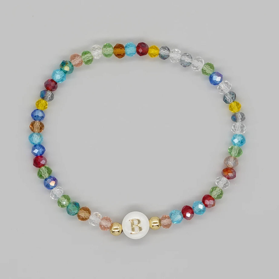 Crystal and Shell Initial Letter A to Z Boho Bracelet